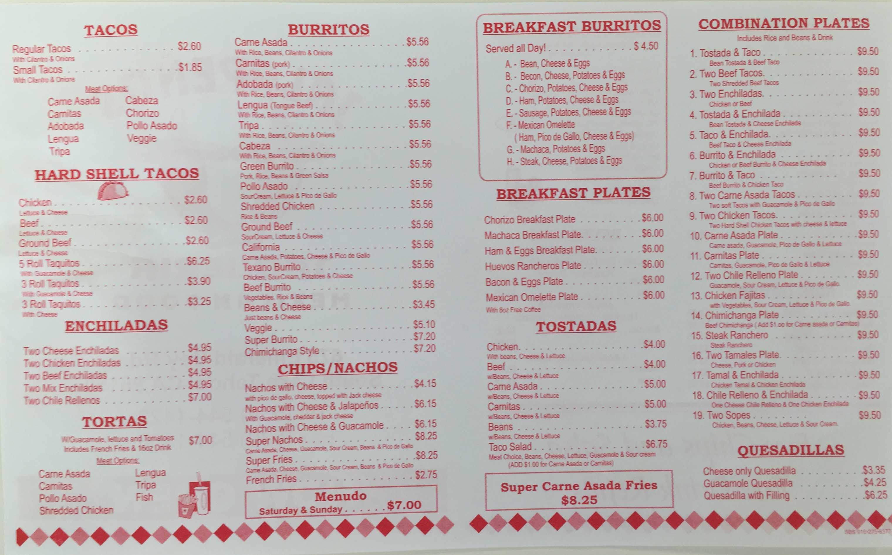 Menus Jalapeno s Taqueria Lake Tahoe