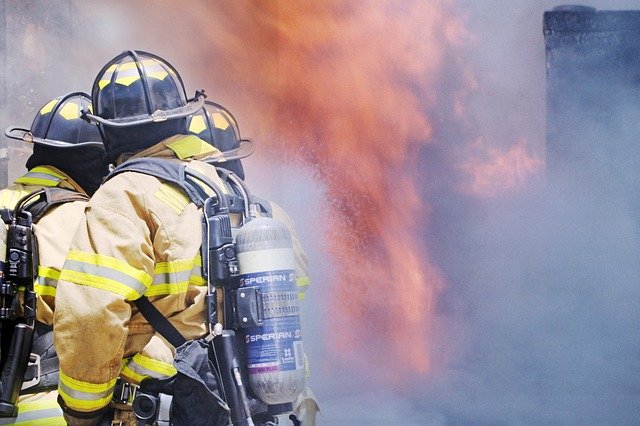 Firefighters battling flames