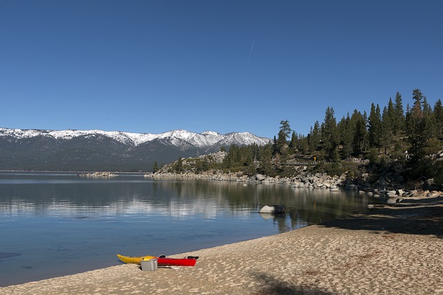kayak on beach at lake tahoe