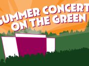 Silhouetted crowd at an outdoor concert, with a bright pink stage and orange sky. Green tree line in the background, creating an energetic atmosphere.