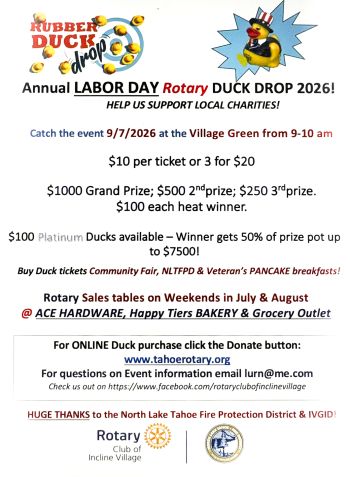 Rotary Club of Incline Village, Annual Labor Day DUCK DROP!