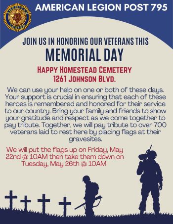 American Legion Post 795, Memorial Day Flag Placement (Volunteer Event)