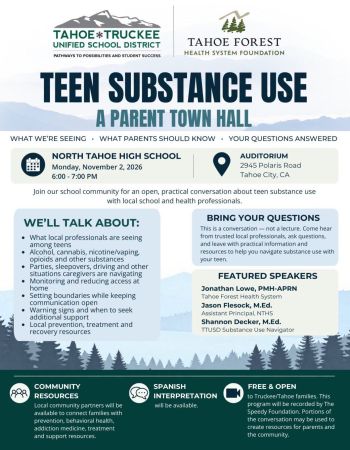 Tahoe Truckee Unified School District, Teen Substance Use: A Parent Town Hall