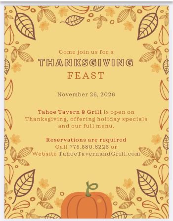 Tahoe Tavern & Grill, Thanksgiving Dinner