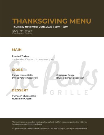 Six Peaks Grille, Thanksgiving Prix Fixe