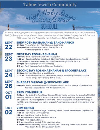 North Tahoe Hebrew Congregation, Erev Rosh Hashanah @ Sand Harbor