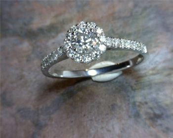 Bluestone Jewelry, Diamond Engagement Ring With a Diamond Halo