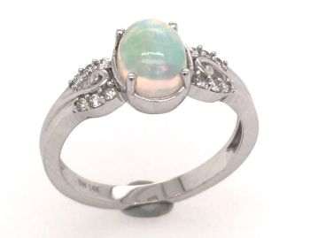 Bluestone Jewelry, White Gold Ring with Opal & Diamonds