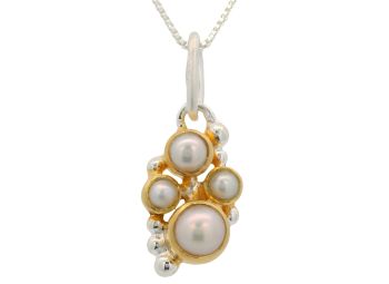 Bluestone Jewelry, Silver & Gold Flower Pendant with Pearl