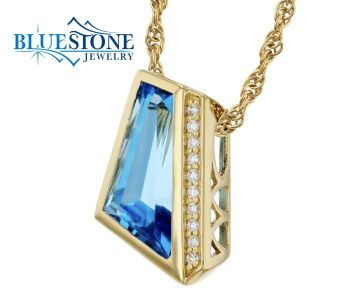 Bluestone Jewelry, Blue Topaz Pendant with Diamonds