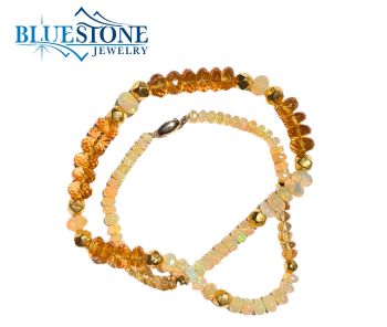 Bluestone Jewelry, Beaded Ethiopian Opal and Citrine Necklace