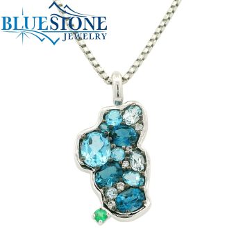 Bluestone Jewelry, Lake Tahoe Pendant with Topaz & Diamonds & Emerald