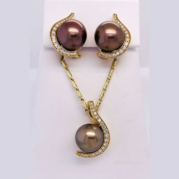 Steve Schmier's Jewelry, Custom Brown Pearl, Diamond & Gold Set