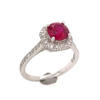 Bluestone Jewelry, Platinum Ring with a 1.53 Carat AAA Quality Round Ruby and Diamonds