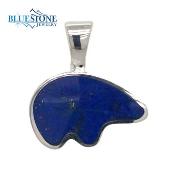 Bluestone Jewelry, Large Silver Bear Pendant with Lapis