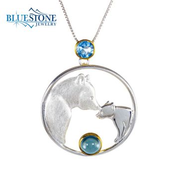 Bluestone Jewelry, Sterling Silver and 22 Karat Yellow Gold Vermeil Mother Bear and Cub