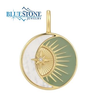 Bluestone Jewelry, Gold Plated Eclipse Pendant with Mother-of-Pearl & CZ