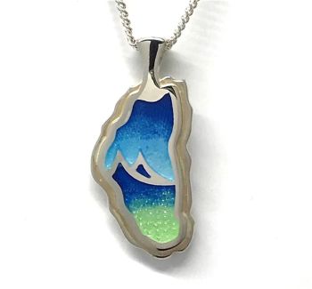 Bluestone Jewelry, Large Silver Mountain Reflection Enamel Pendant