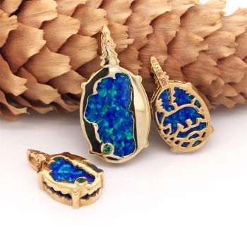 Bluestone Jewelry, Large Sterling Silver 14 Karat Yellow Gold Vermeil Lake Tahoe/Bear Pendant