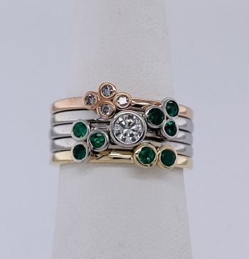Steve Schmier's Jewelry, Custom Diamond & Emerald Stacked Rings
