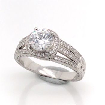 Bluestone Jewelry, Platinum Hand Engraved Blue Royal Engagement Ring