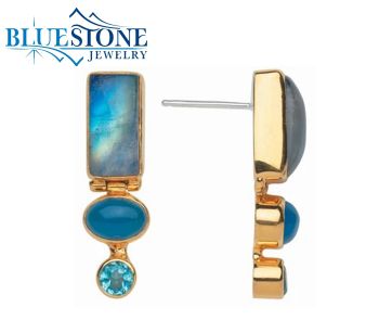 Bluestone Jewelry, Silver & Gold Earrings with Moonstones, Agates & Topaz