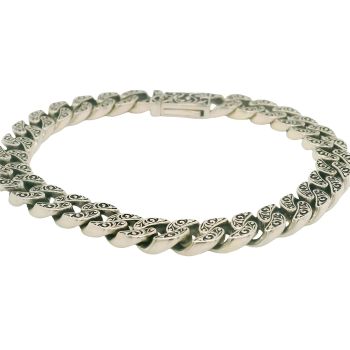 Bluestone Jewelry, Sterling Silver with Rhodium Plating Curb Chain Bracelet & Scroll Pattern