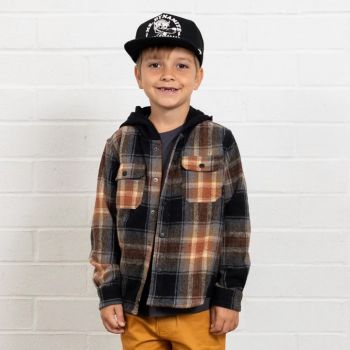 Jack + Emmy, Tiny Whales - Lone Pine Hooded Flannel Shirt - Rust/Black