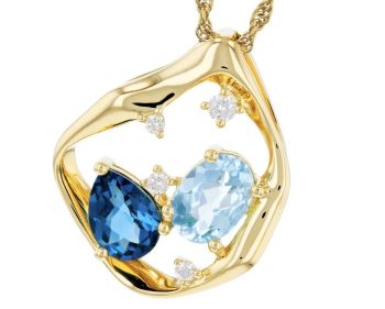 Bluestone Jewelry, Gold Pendant with Blue Topaz and Diamonds