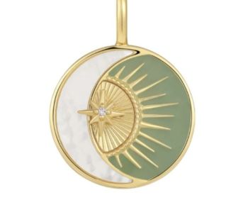 Bluestone Jewelry, Gold Plated Eclipse Pendant with Mother-of-Pearl & CZ