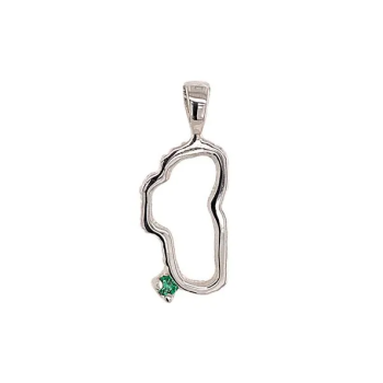 Bluestone Jewelry, Medium Lake Tahoe Outline Pendant in Silver with an Emerald