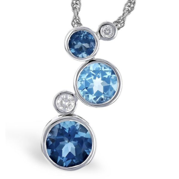 Bluestone Jewelry, 14 Karat White Gold Blue Topaz Gemstones & Diamonds Pendant