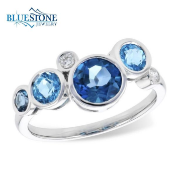Bluestone Jewelry, 14K White Gold Topaz and Diamond Ring