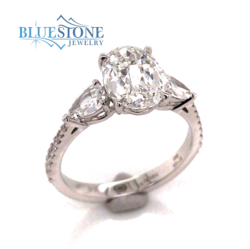 Bluestone Jewelry, 14K White Gold Engagement Ring w/ Specialty Oval Cut LG Diamond