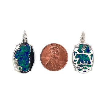 Bluestone Jewelry, Large Silver Opal Lake Tahoe/Bear Reversible Pendant