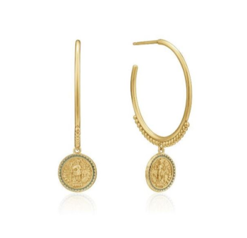Bluestone Jewelry, Sterling Silver with 14 Karat Yellow Gold Plating Emperor Coin Hoop Earrings