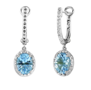 Bluestone Jewelry, 14 Karat White Gold Blue Topaz and Diamond Earrings