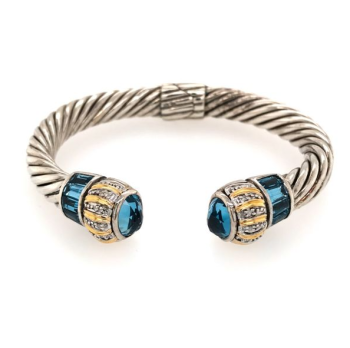 Bluestone Jewelry, Silver & Gold Bracelet with Diamonds and London Blue Topazes