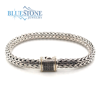 Bluestone Jewelry, Silver & 18 Karat Yellow Gold Black Diamond Bracelet