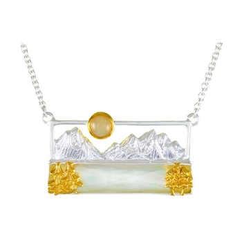 Bluestone Jewelry, Silver & 22 Karat Yellow Gold Necklace with Mother of Pearl and Ethiopian Opal