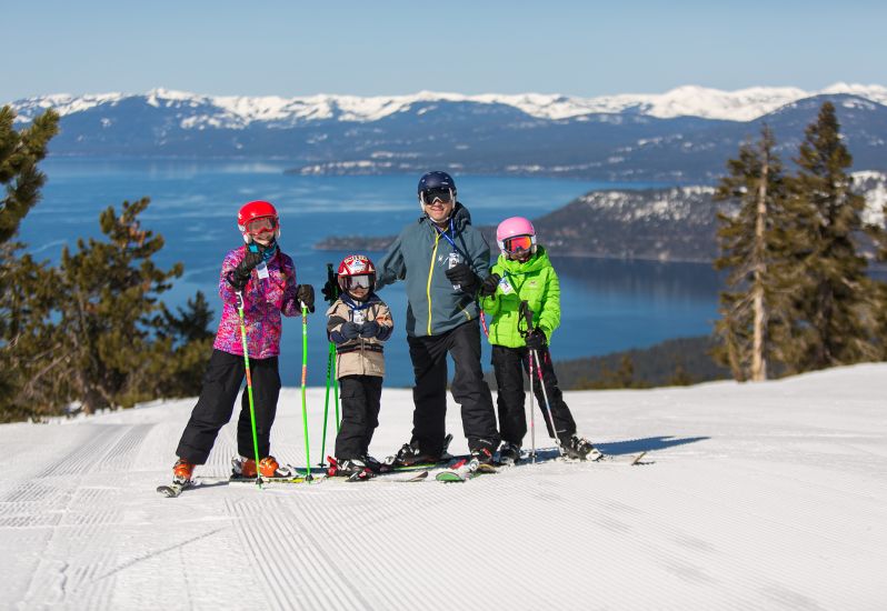 Photo features family skiing at Diamond Peak Ski Resort