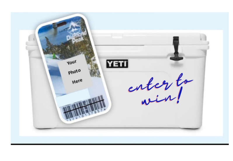 Photo of DP Ski Pass and Yeti Cooler with text enter to win