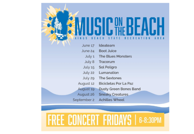 Flyer for North Tahoe Business Association Music on the Beach 2022 Season